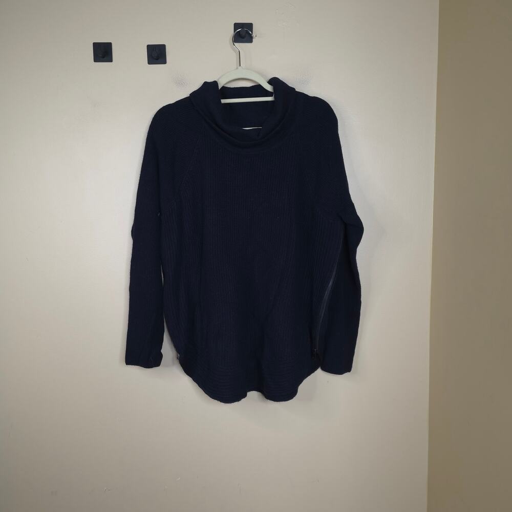 Vince Side-Zip Wool Ribbed Navy Turtleneck Sweater Size L